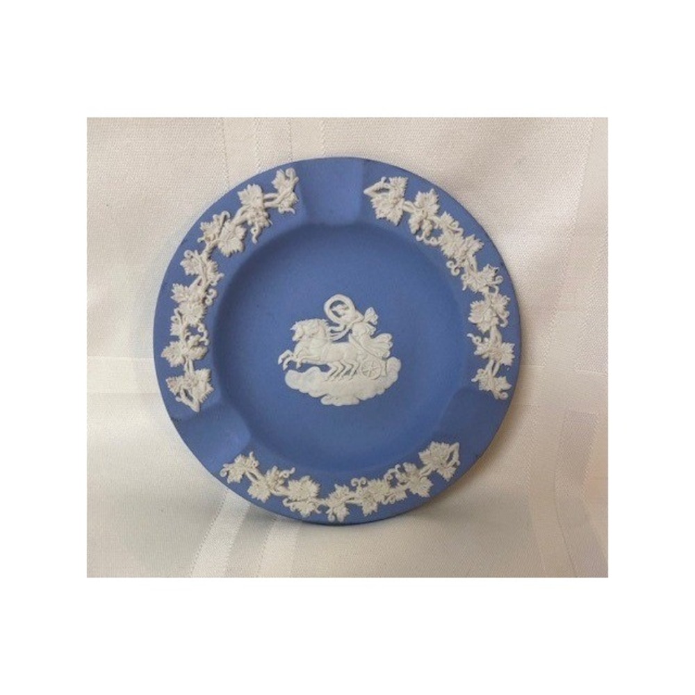 Wedgwood Blue Jasperware Ashtray Chariot Scene Grapevine Border Made in England
